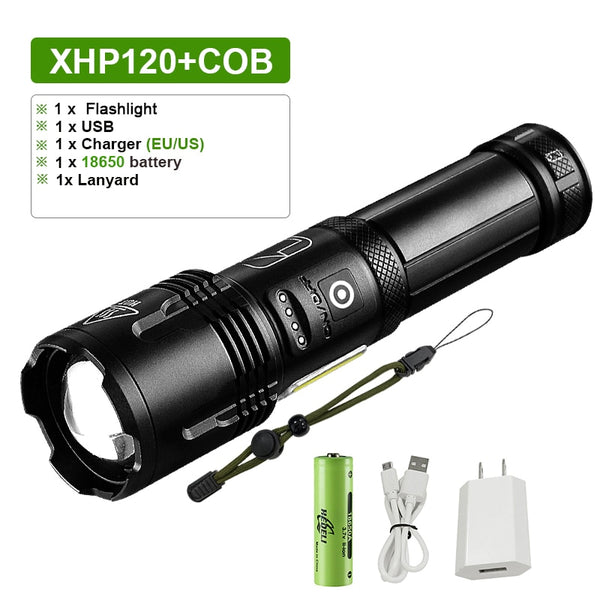 Super Linterna USB Recargable XHP120 XHP90 Antorcha